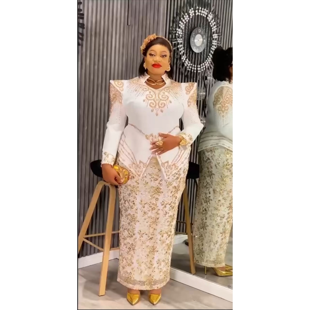 White & Gold Ornate Beaded 2-Piece Set